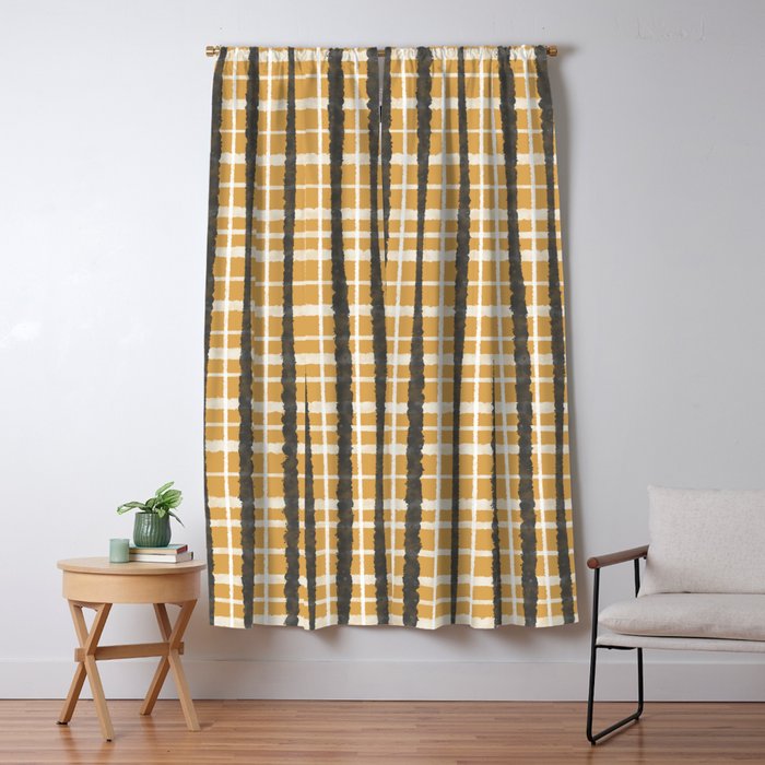 Hygge Striped Plaid Charcoal Mustard Gold Pattern  Window Curtain Gallery Image 5