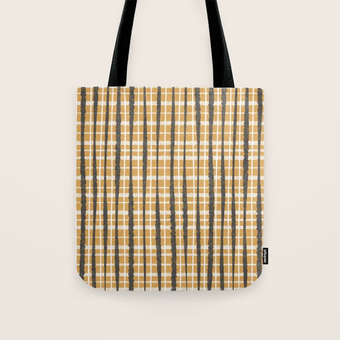Hygge Striped Plaid Charcoal Mustard Gold Pattern  Tote Bag Gallery Image 1