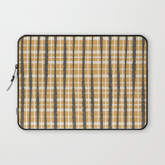 Hygge Striped Plaid Charcoal Mustard Gold Pattern  Laptop Sleeve Gallery Image 1