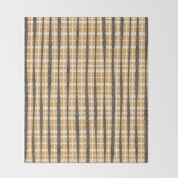 Hygge Striped Plaid Charcoal Mustard Gold Pattern  Throw Blanket Gallery Image 2