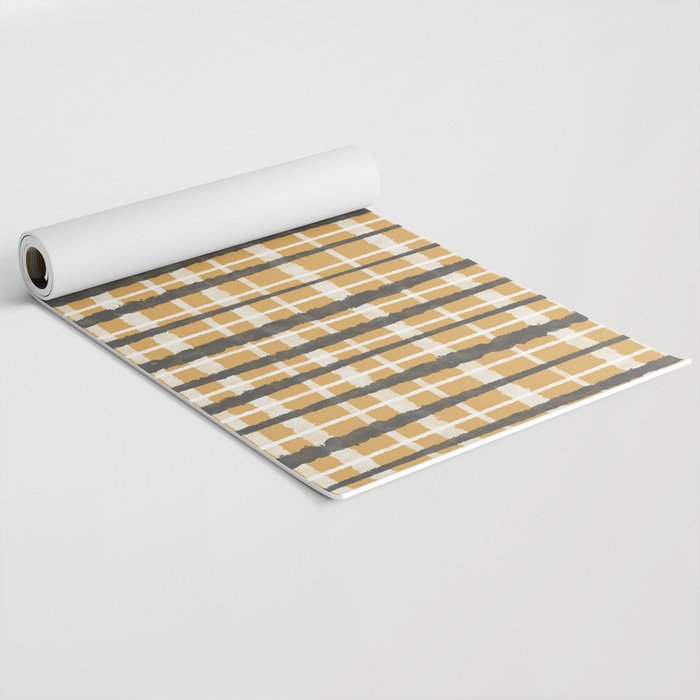Hygge Striped Plaid Charcoal Mustard Gold Pattern  Yoga Mat Gallery Image 2