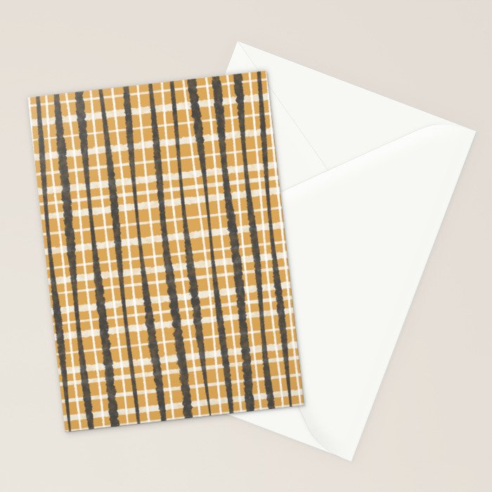 Hygge Striped Plaid Charcoal Mustard Gold Pattern  Stationery Card Gallery Image 2