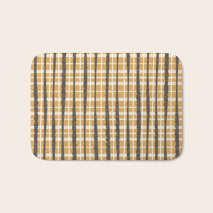 Hygge Striped Plaid Charcoal Mustard Gold Pattern  Bath Mat Gallery Image 1