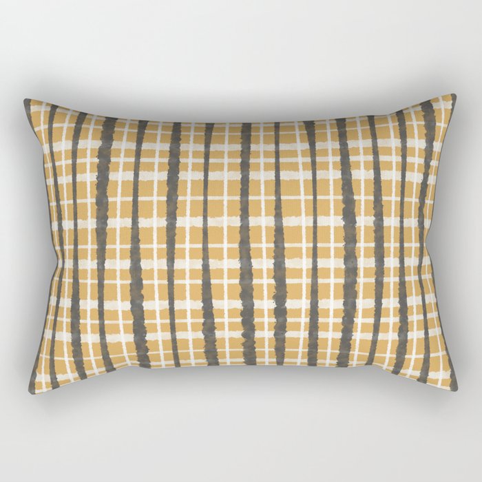 Hygge Striped Plaid Charcoal Mustard Gold Pattern  Rectangular Pillow Gallery Image 1