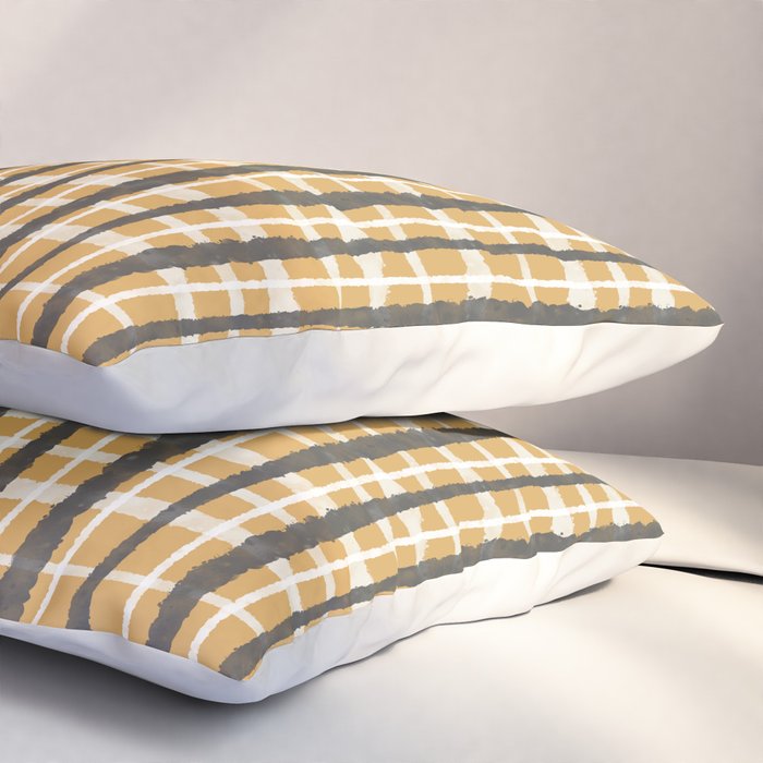 Hygge Striped Plaid Charcoal Mustard Gold Pattern  Pillow Sham Gallery Image 3