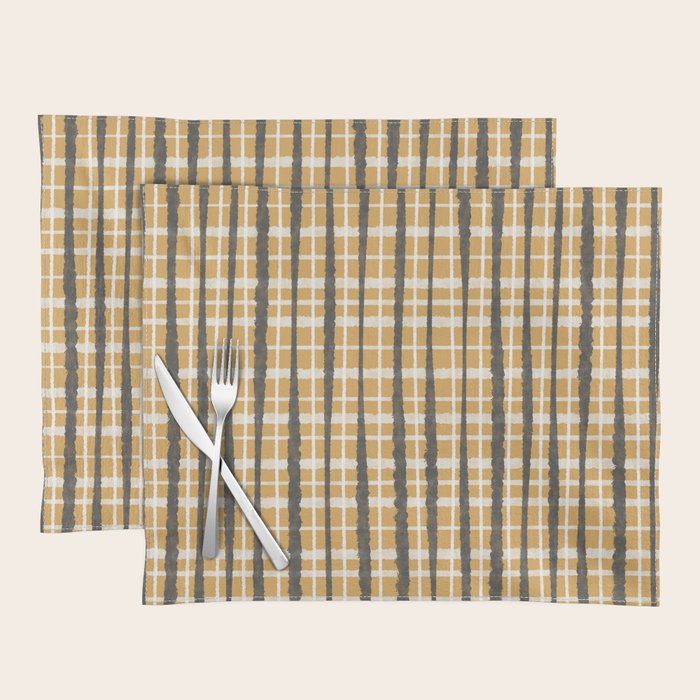 Hygge Striped Plaid Charcoal Mustard Gold Pattern  Placemat Gallery Image 1