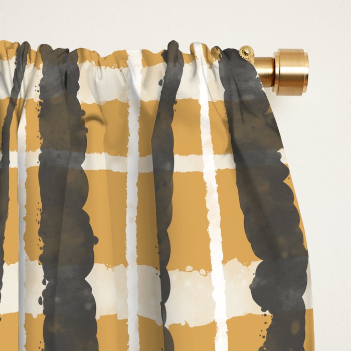 Hygge Striped Plaid Charcoal Mustard Gold Pattern  Window Curtain Gallery Image 2