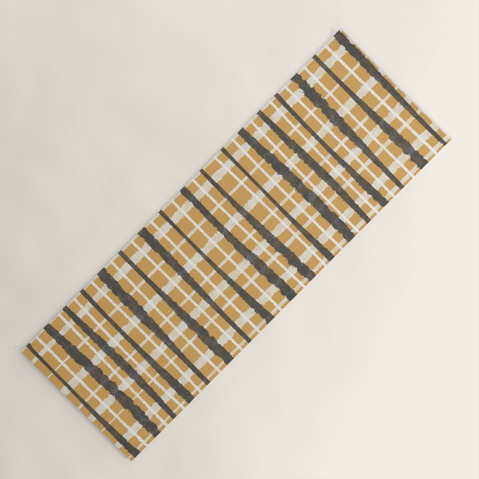 Hygge Striped Plaid Charcoal Mustard Gold Pattern  Yoga Mat Gallery Image 1
