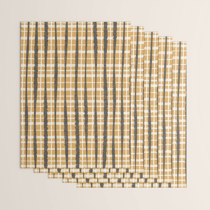 Hygge Striped Plaid Charcoal Mustard Gold Pattern  Wrapping Paper Gallery Image 3