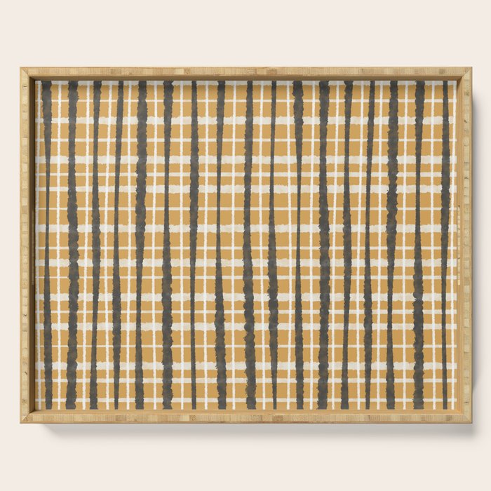 Hygge Striped Plaid Charcoal Mustard Gold Pattern  Serving Tray Gallery Image 1