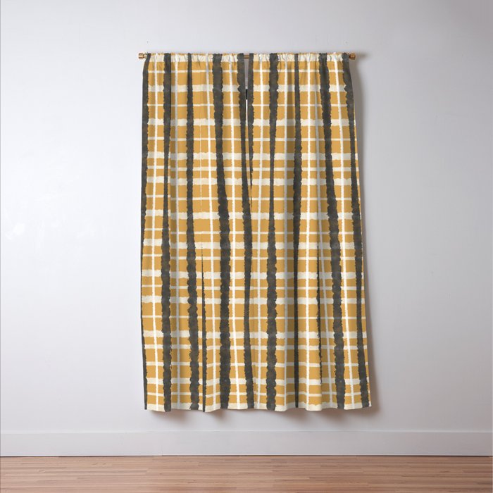 Hygge Striped Plaid Charcoal Mustard Gold Pattern  Window Curtain Gallery Image 3