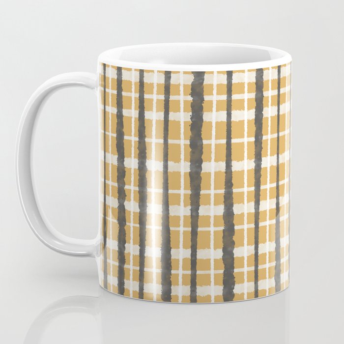 Hygge Striped Plaid Charcoal Mustard Gold Pattern  Coffee Mug Gallery Image 3