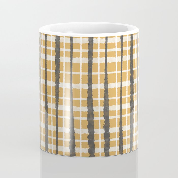 Hygge Striped Plaid Charcoal Mustard Gold Pattern  Coffee Mug Gallery Image 4