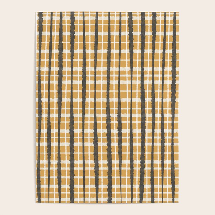 Hygge Striped Plaid Charcoal Mustard Gold Pattern  Poster Gallery Image 4