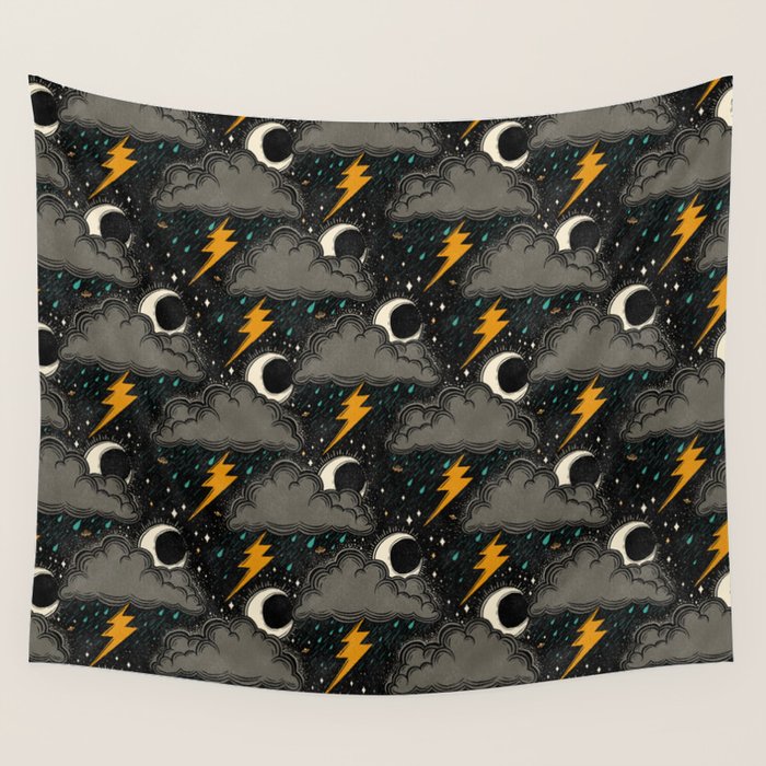 Stormy Night - Gray  Wall Tapestry Gallery Image 1