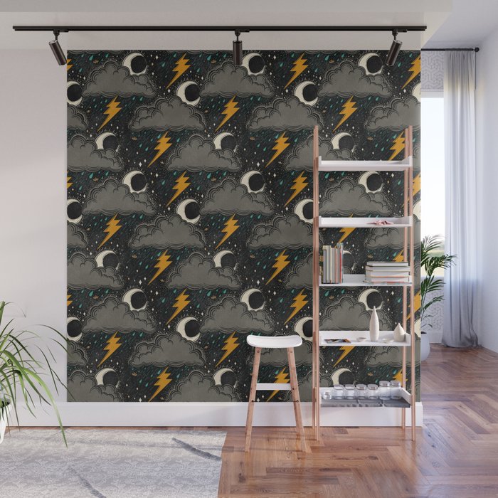 Stormy Night - Gray  Wall Mural Gallery Image 1