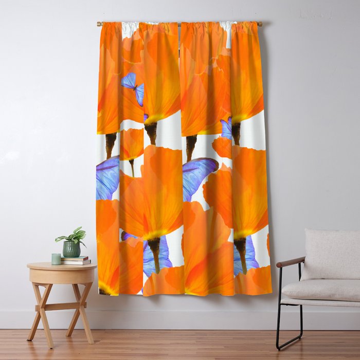 Poppies And Butterflies White Background #decor #society6 #buyart Window Curtain Gallery Image 5