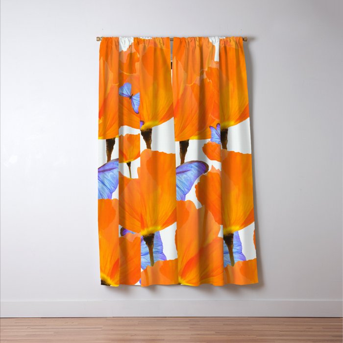Poppies And Butterflies White Background #decor #society6 #buyart Window Curtain Gallery Image 3
