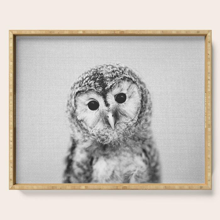 Baby Owl - Black & White Serving Tray Gallery Image 1
