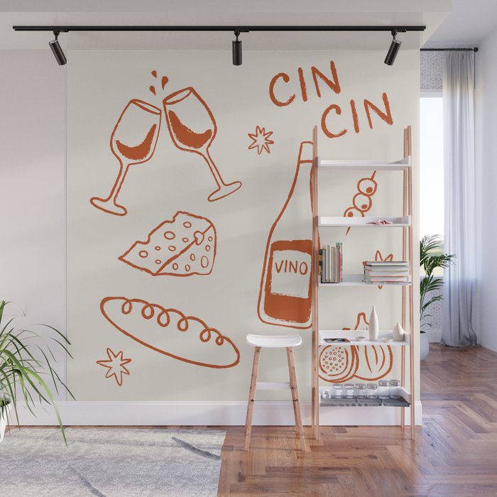 Fancy Dinner. Cheese and Wine Wall Mural Gallery Image 1