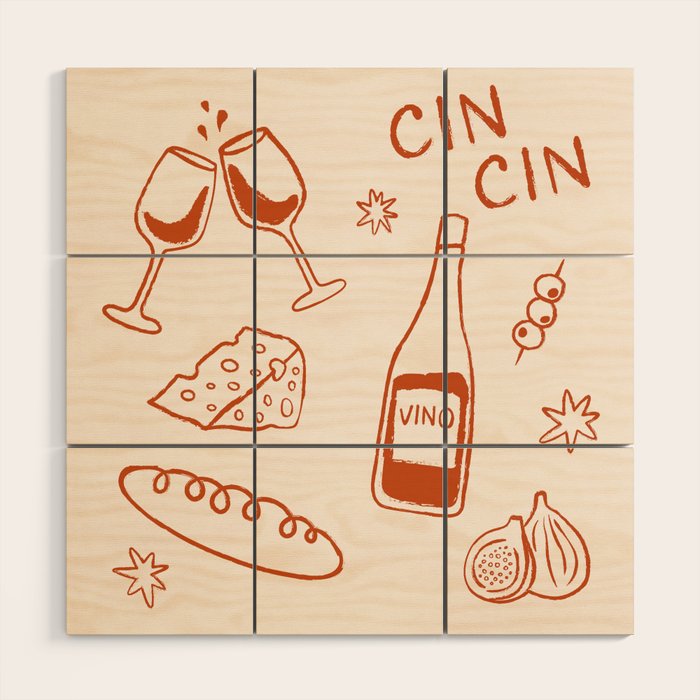 Fancy Dinner. Cheese and Wine Wood Wall Art Gallery Image 1