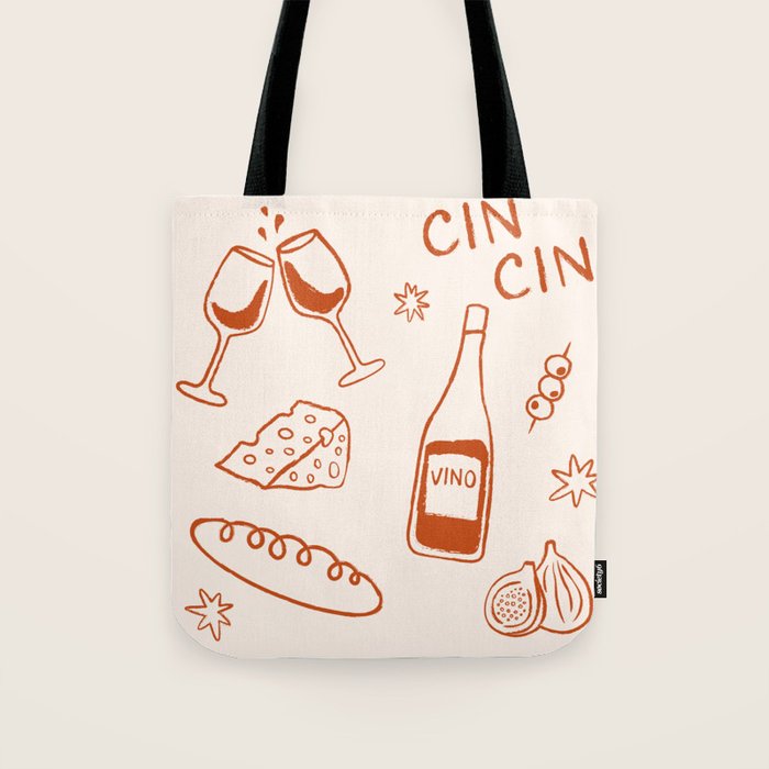 Fancy Dinner. Cheese and Wine Tote Bag Gallery Image 1