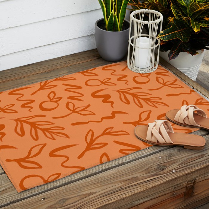 Organic watercolor plant nature art pattern Outdoor Rug Gallery Image 2