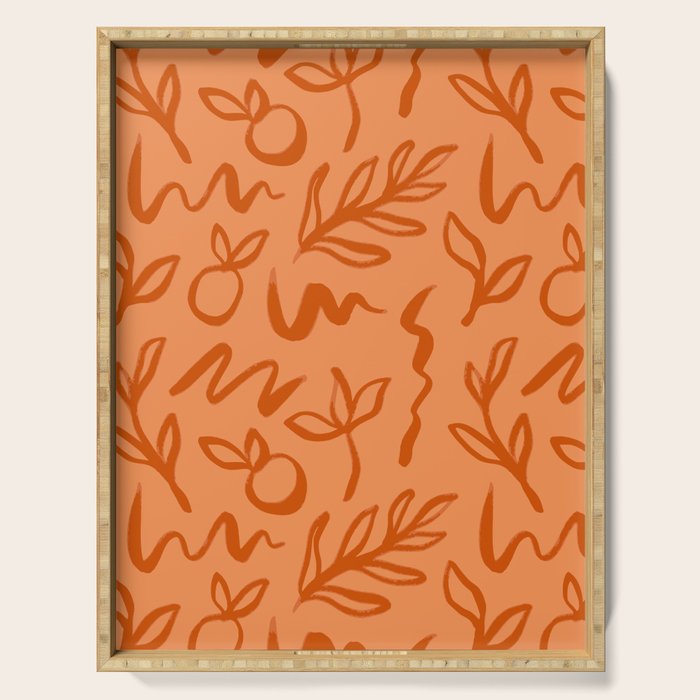Organic watercolor plant nature art pattern Serving Tray Gallery Image 1