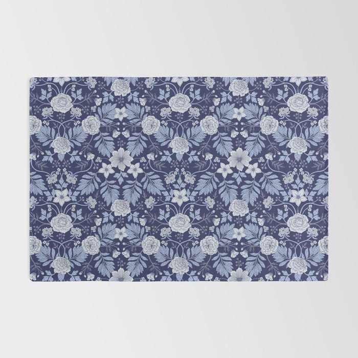 Light Blue, Cobalt Blue, & White Floral Pattern Rug Gallery Image 2