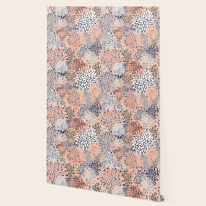 Floral Prints, Navy, Coral, Peach and Gray, Abstract Art, Coloured Prints Wallpaper Gallery Image 2