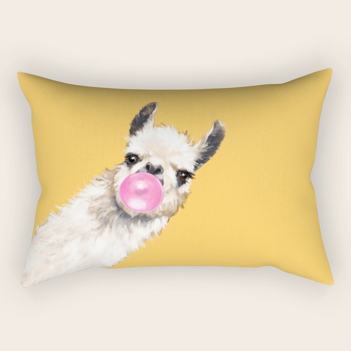 Bubble Gum Sneaky Llama in Yellow Rectangular Pillow Gallery Image 1