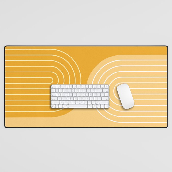 Geometric Lines Rainbow Abstract 11 in Mustard Yellow Gold Desk Mat Gallery Image 1