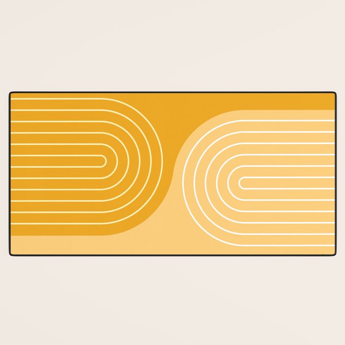 Geometric Lines Rainbow Abstract 11 in Mustard Yellow Gold Desk Mat Gallery Image 3