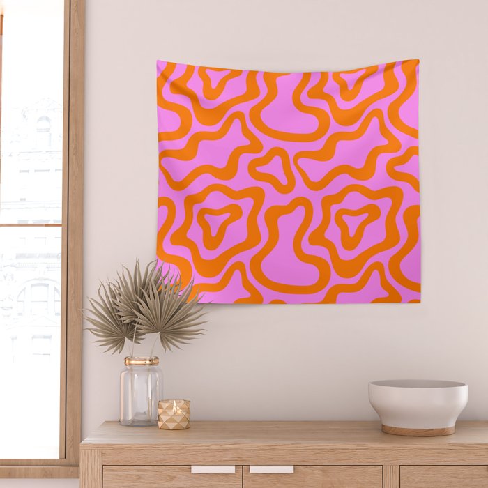 Wavy retro pink psychedelic pattern Wall Tapestry Gallery Image 2