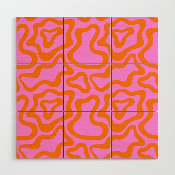 Wavy retro pink psychedelic pattern Wood Wall Art Gallery Image 1