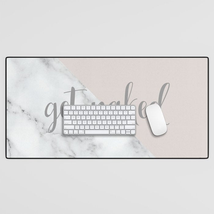 Get Naked, Funny Bathroom Art,  Marble, Blush Pink, Grey Desk Mat Gallery Image 1