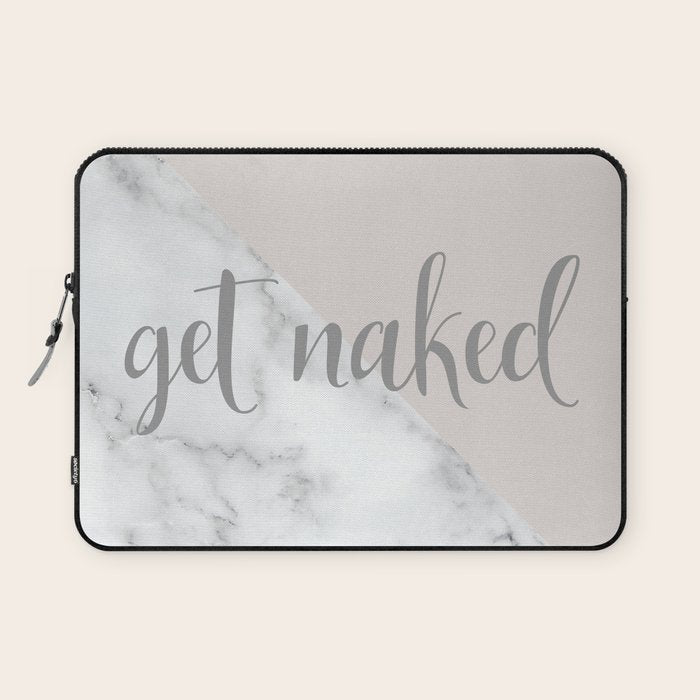 Get Naked, Funny Bathroom Art,  Marble, Blush Pink, Grey Laptop Sleeve Gallery Image 1