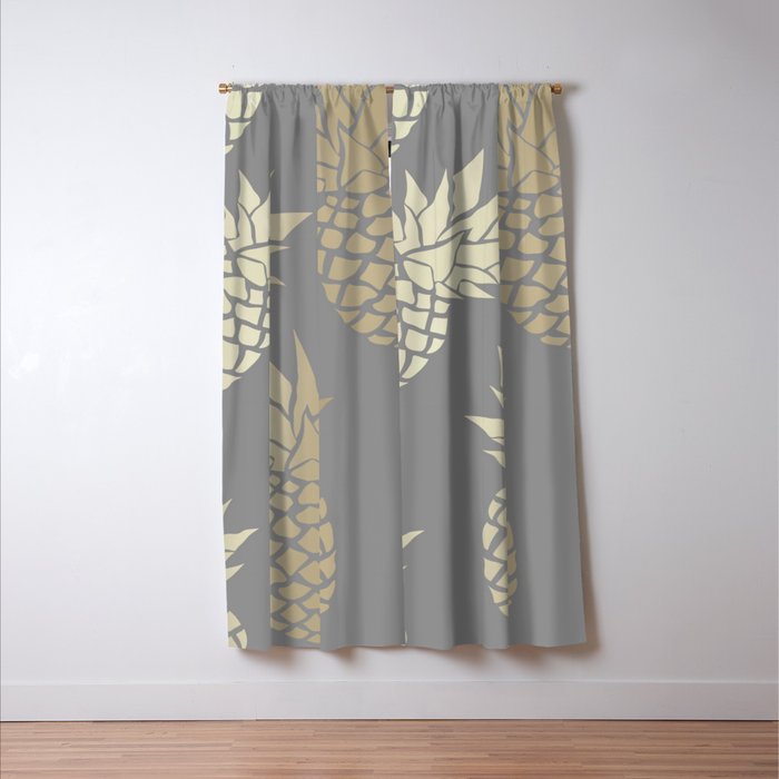 Glam Pineapple Art in Gray and Gold Window Curtain Gallery Image 3