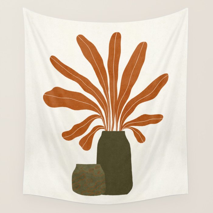 Two Green Vases & Orange Plant Wall Tapestry Gallery Image 4