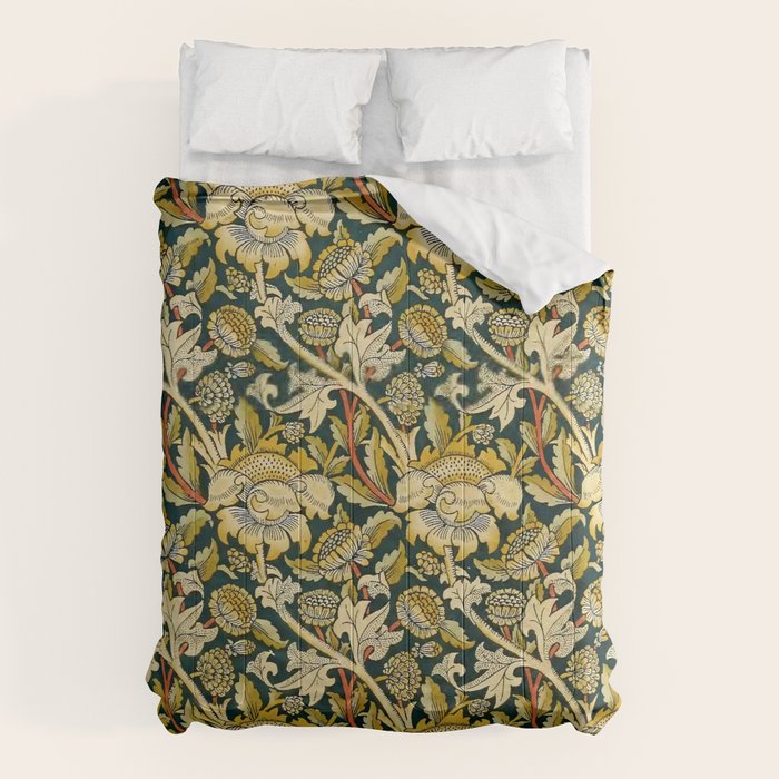 Vintage William Morris Green and Yellow Chintz Comforter Gallery Image 6