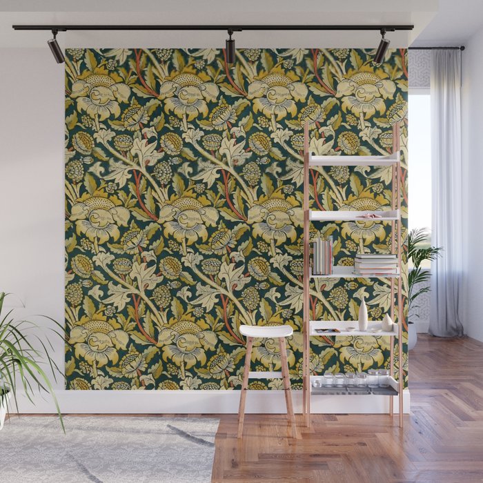Vintage William Morris Green and Yellow Chintz Wall Mural Gallery Image 1