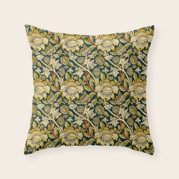 Vintage William Morris Green and Yellow Chintz Throw Pillow Gallery Image 6