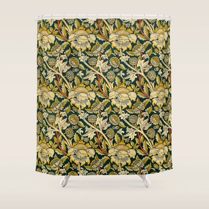 Vintage William Morris Green and Yellow Chintz Shower Curtain Gallery Image 1