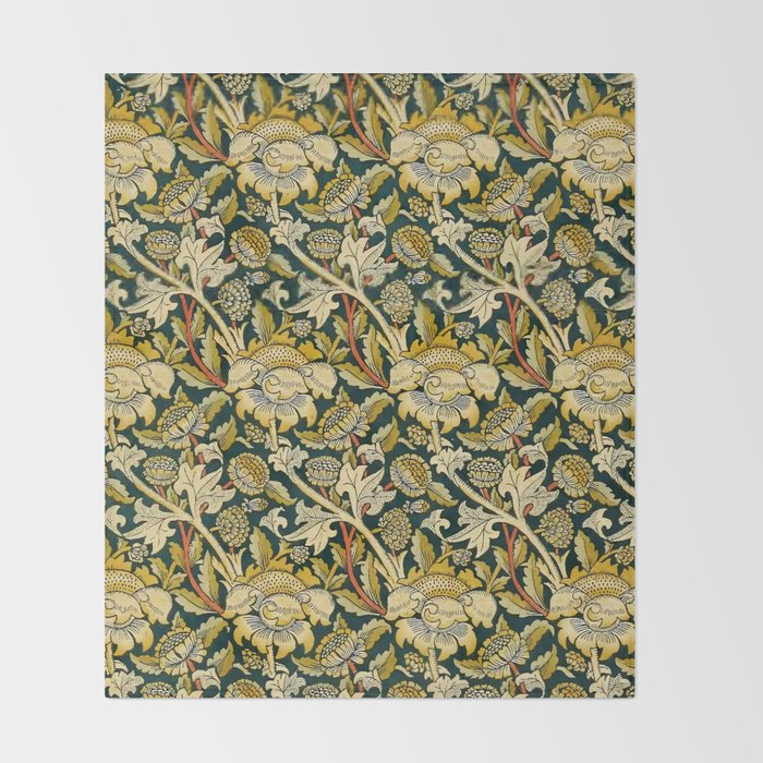 Vintage William Morris Green and Yellow Chintz Throw Blanket Gallery Image 2