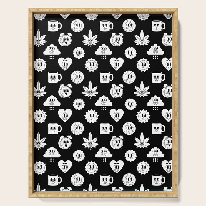 Retro cartoon character sticker pattern Serving Tray Gallery Image 1