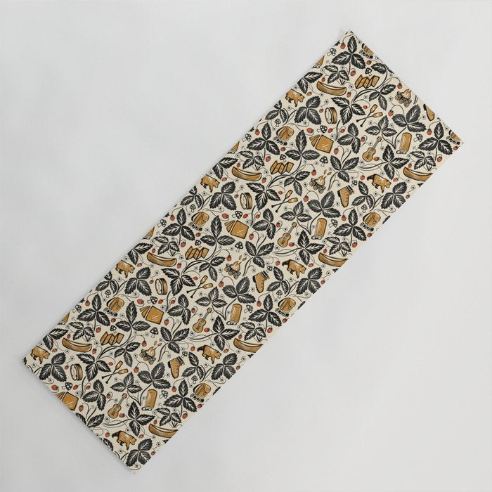 Summer Camping - Black, cream, and gold Yoga Mat Gallery Image 1