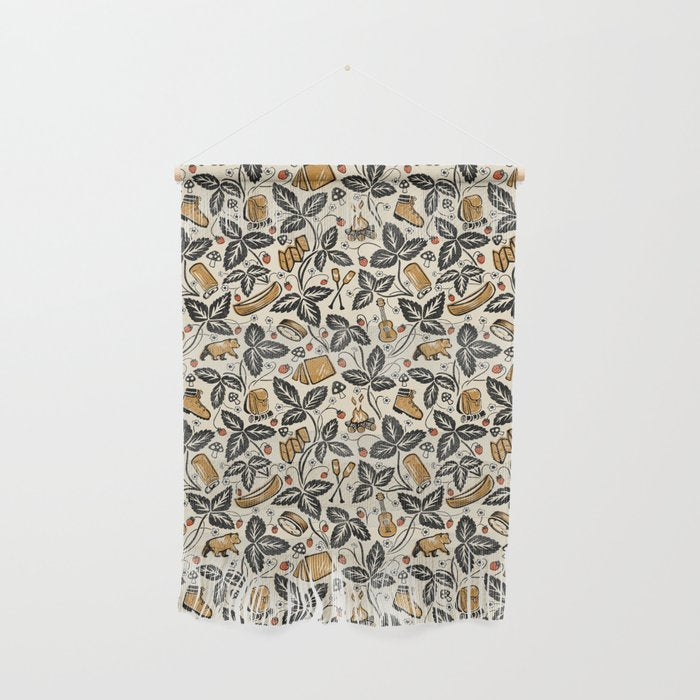 Summer Camping - Black, cream, and gold Wall Hanging Gallery Image 1