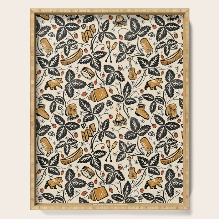 Summer Camping - Black, cream, and gold Serving Tray Gallery Image 1