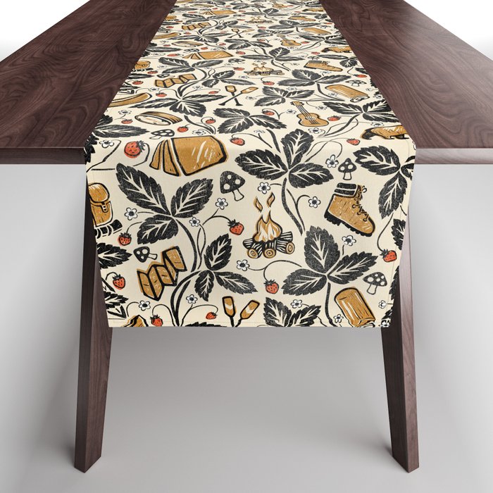 Summer Camping - Black, cream, and gold Table Runner Gallery Image 1