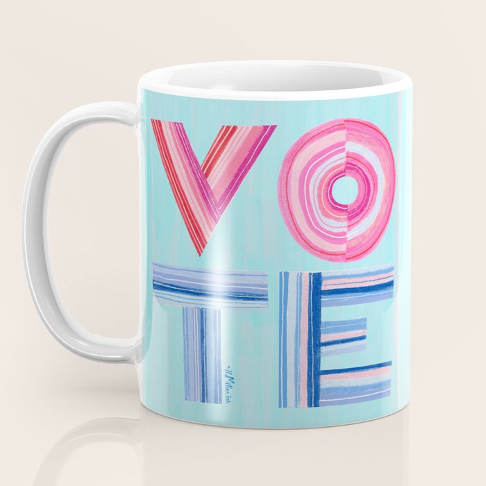 Vote Hand Lettering on Blue Watercolor Background Coffee Mug Gallery Image 3